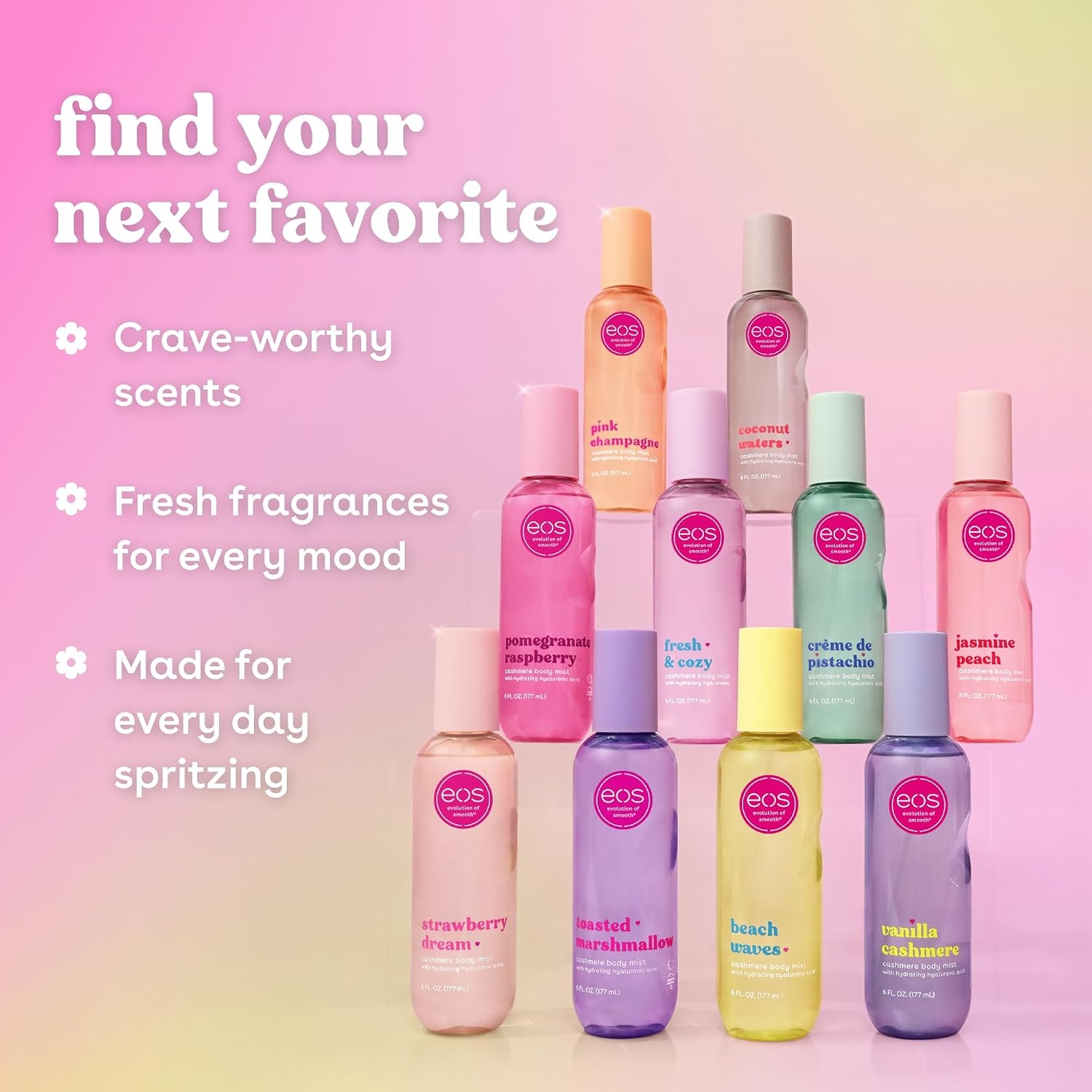 image:imageeos Cashmere Body Mist Jasmine Peach Body Spray for Women Hair Mist Floral Perfume Moisturizing Hyaluronic Acid Glycerin Vegan Crueltyfree 6 fl ozBeach Waves