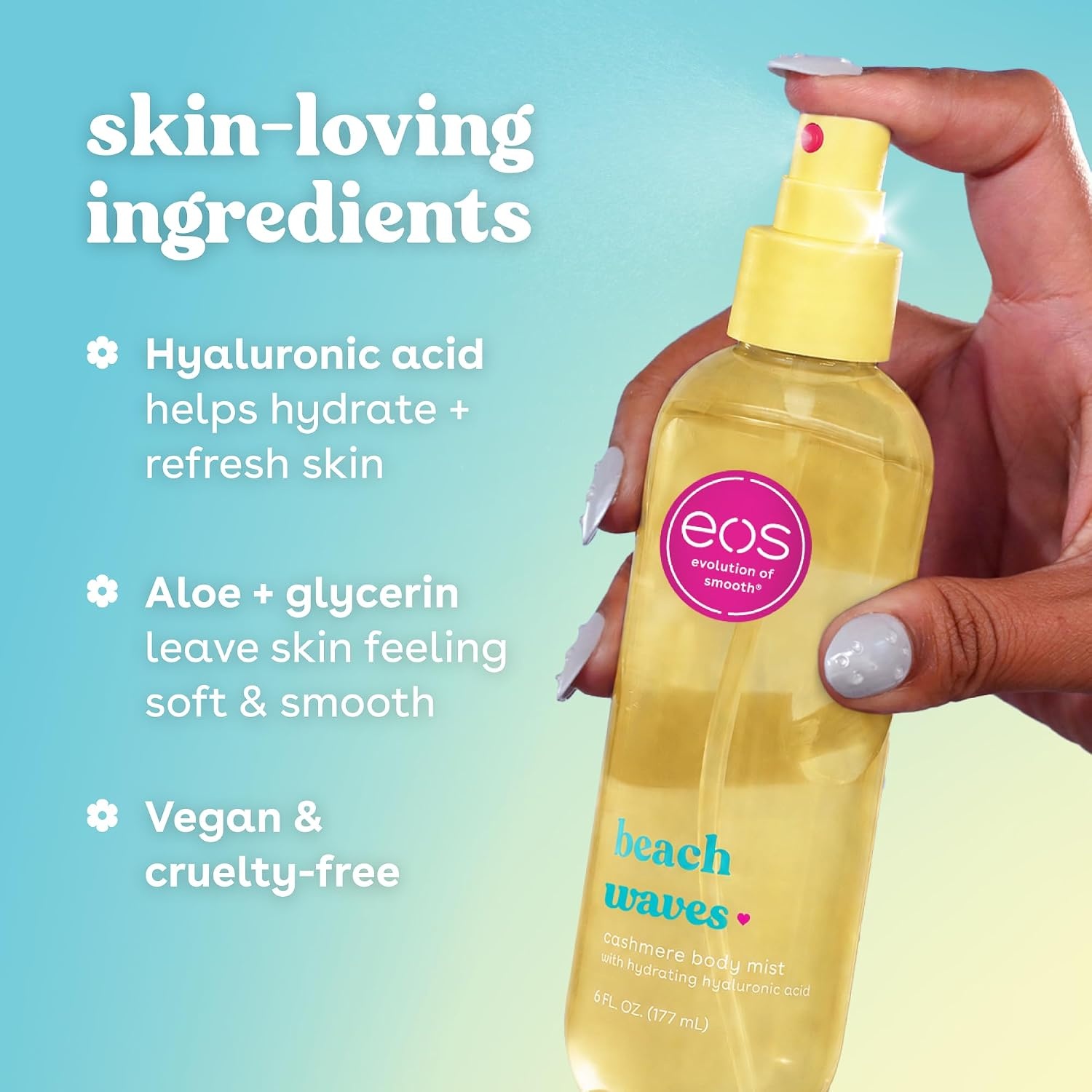 image:imageeos Cashmere Body Mist Jasmine Peach Body Spray for Women Hair Mist Floral Perfume Moisturizing Hyaluronic Acid Glycerin Vegan Crueltyfree 6 fl ozBeach Waves