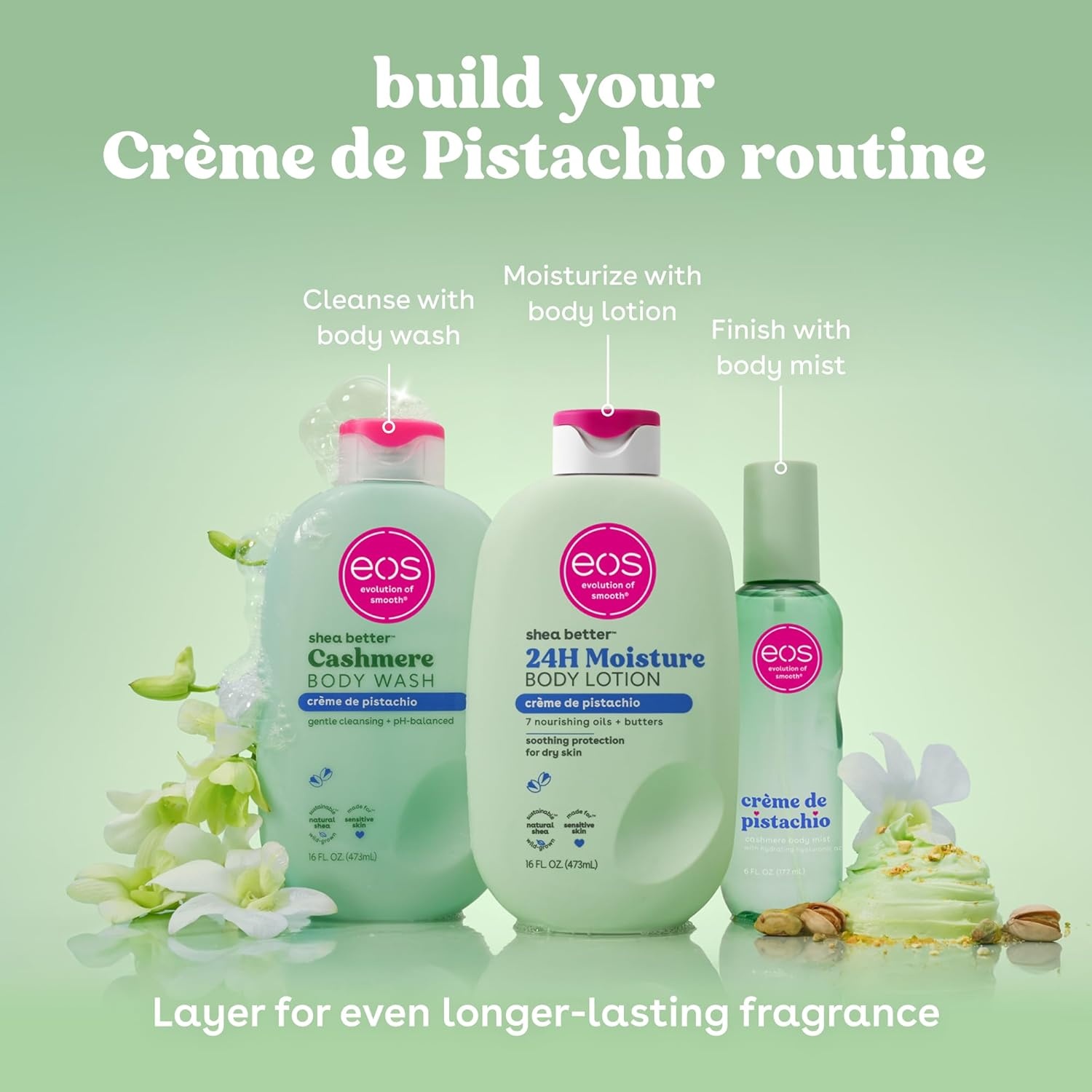 image:imageeos Cashmere Body Mist Jasmine Peach Body Spray for Women Hair Mist Floral Perfume Moisturizing Hyaluronic Acid Glycerin Vegan Crueltyfree 6 fl ozCrme de Pistachio