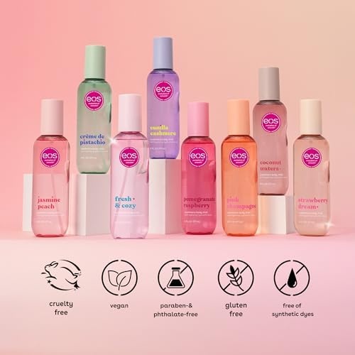 image:imageeos Cashmere Body Mist Jasmine Peach Body Spray for Women Hair Mist Floral Perfume Moisturizing Hyaluronic Acid Glycerin Vegan Crueltyfree 6 fl ozPomegranate Raspberry