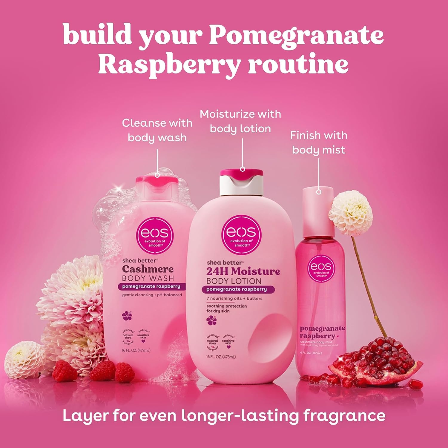 image:imageeos Cashmere Body Mist Jasmine Peach Body Spray for Women Hair Mist Floral Perfume Moisturizing Hyaluronic Acid Glycerin Vegan Crueltyfree 6 fl ozPomegranate Raspberry