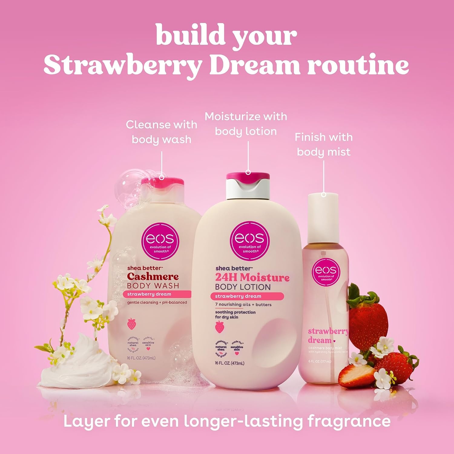 image:imageeos Cashmere Body Mist Jasmine Peach Body Spray for Women Hair Mist Floral Perfume Moisturizing Hyaluronic Acid Glycerin Vegan Crueltyfree 6 fl ozStrawberry Dream