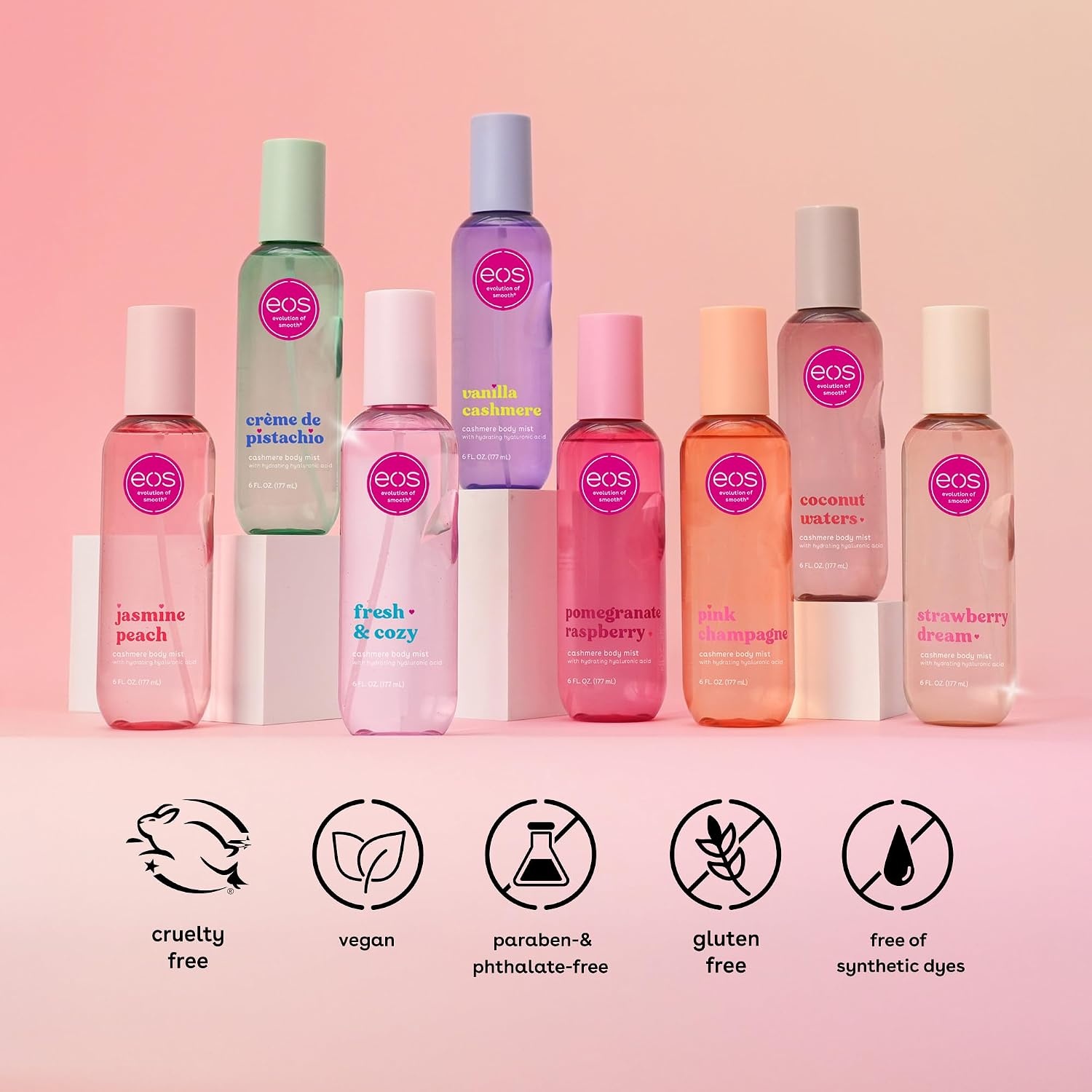 image:imageeos Cashmere Body Mist Jasmine Peach Body Spray for Women Hair Mist Floral Perfume Moisturizing Hyaluronic Acid Glycerin Vegan Crueltyfree 6 fl ozStrawberry Dream