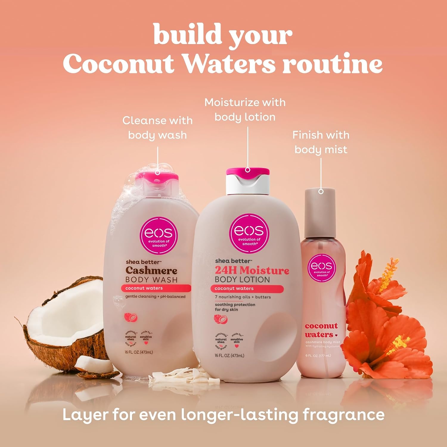 image:imageeos Cashmere Body Wash Jasmine Peach Moisturizing Body Wash Creamy Gel Formula with Shea Butter Glycerin Vitamin E pH Balanced Sensitive Skin Vegan 16 fl ozCoconut Waters