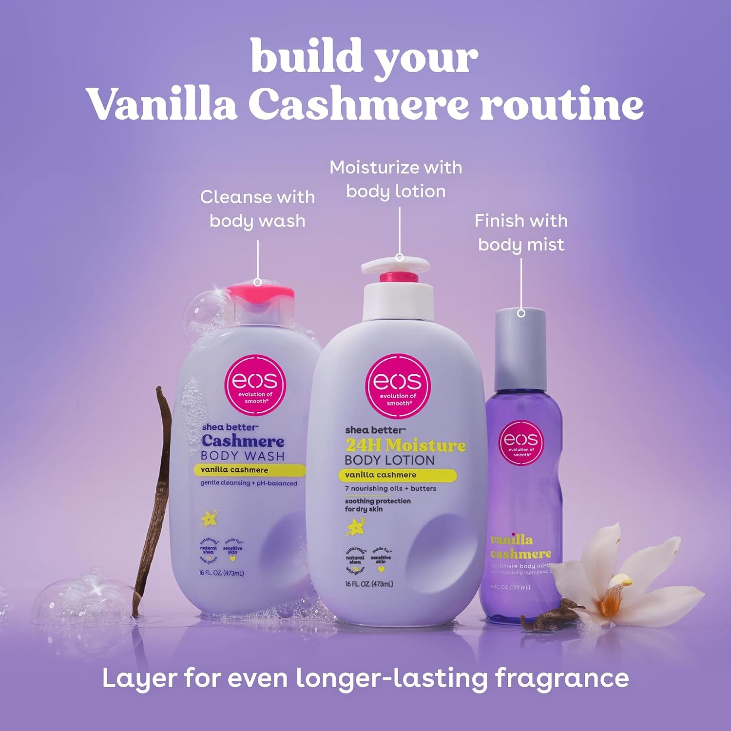image:imageeos Cashmere Body Wash Jasmine Peach Moisturizing Body Wash Creamy Gel Formula with Shea Butter Glycerin Vitamin E pH Balanced Sensitive Skin Vegan 16 fl ozVanilla