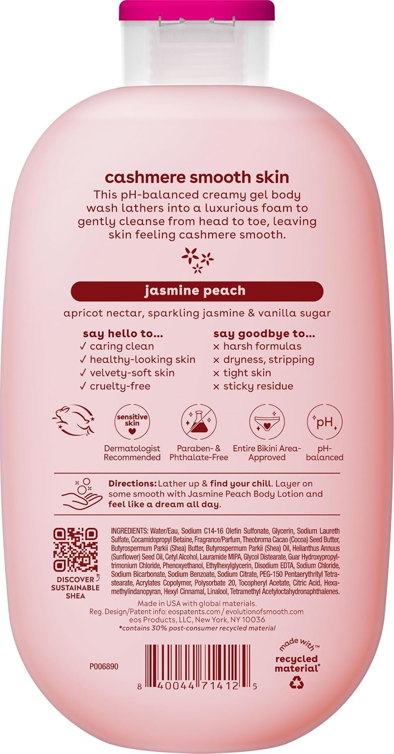 image:imageeos Cashmere Body Wash Jasmine Peach Moisturizing Body Wash Creamy Gel Formula with Shea Butter Glycerin Vitamin E pH Balanced Sensitive Skin Vegan 16 fl ozJasmine Peach