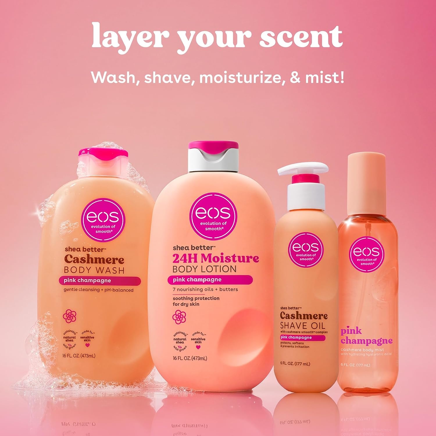 image:imageeos Cashmere Shave Oil Pink Champagne Moisturizing Shea Butter 6 fl ozPink Champagne
