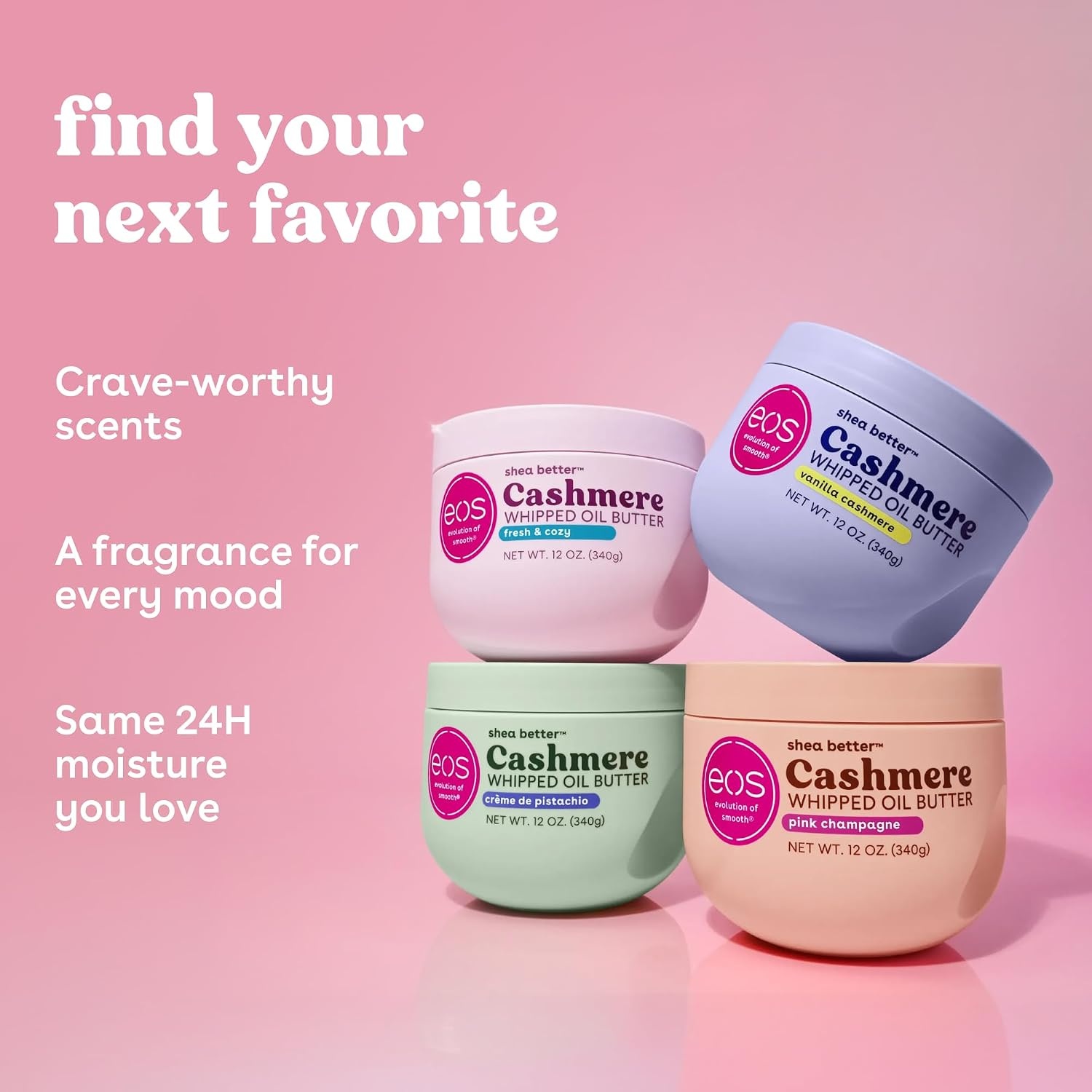 image:imageeos Cashmere Whipped Oil Body Butter Pink Champagne 72 Hour Weightless Moisture For Dry Skin Rich Formula and Deep Hydration Body Care 12 ozFresh Cozy