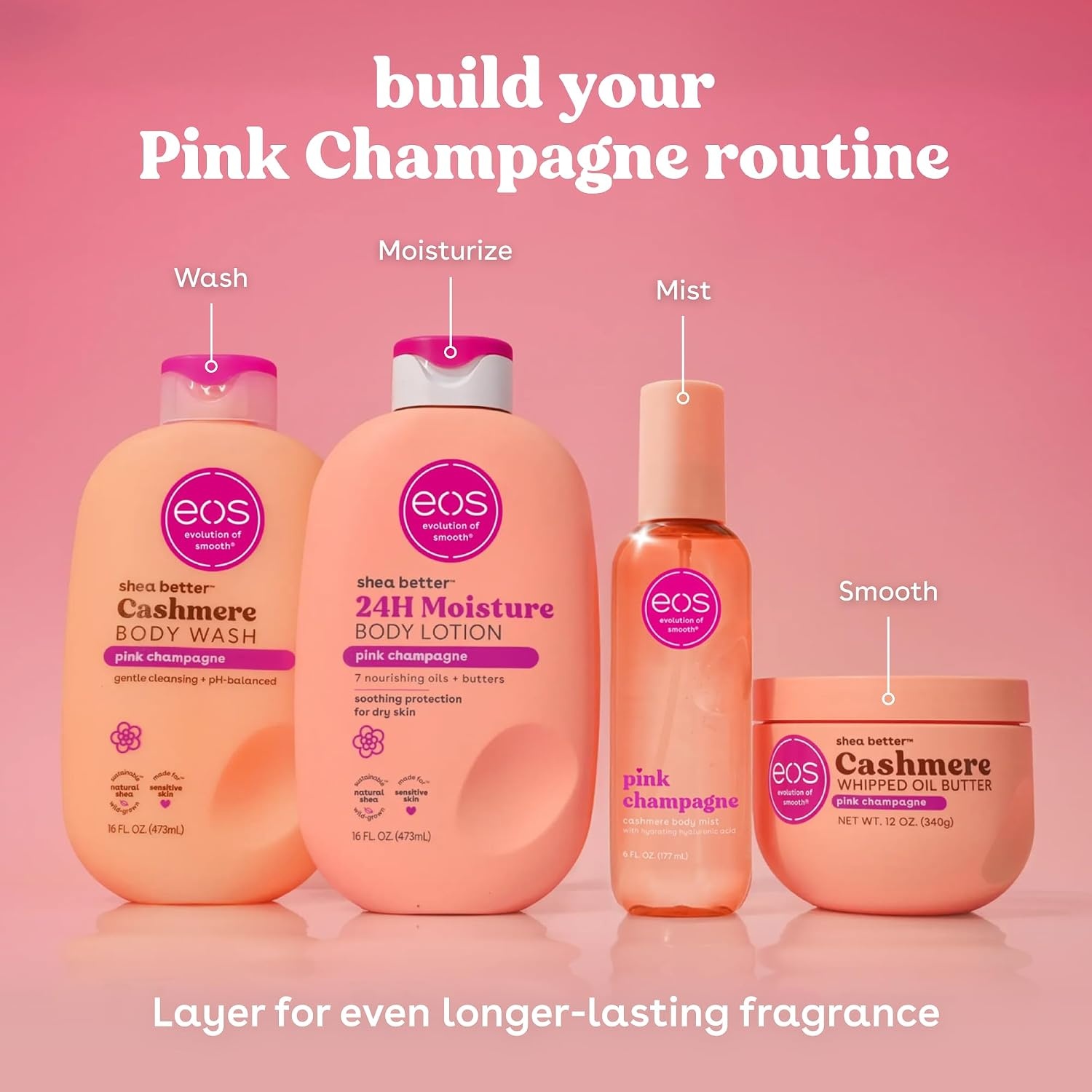 image:imageeos Cashmere Whipped Oil Body Butter Pink Champagne 72 Hour Weightless Moisture For Dry Skin Rich Formula and Deep Hydration Body Care 12 ozPink Champagne
